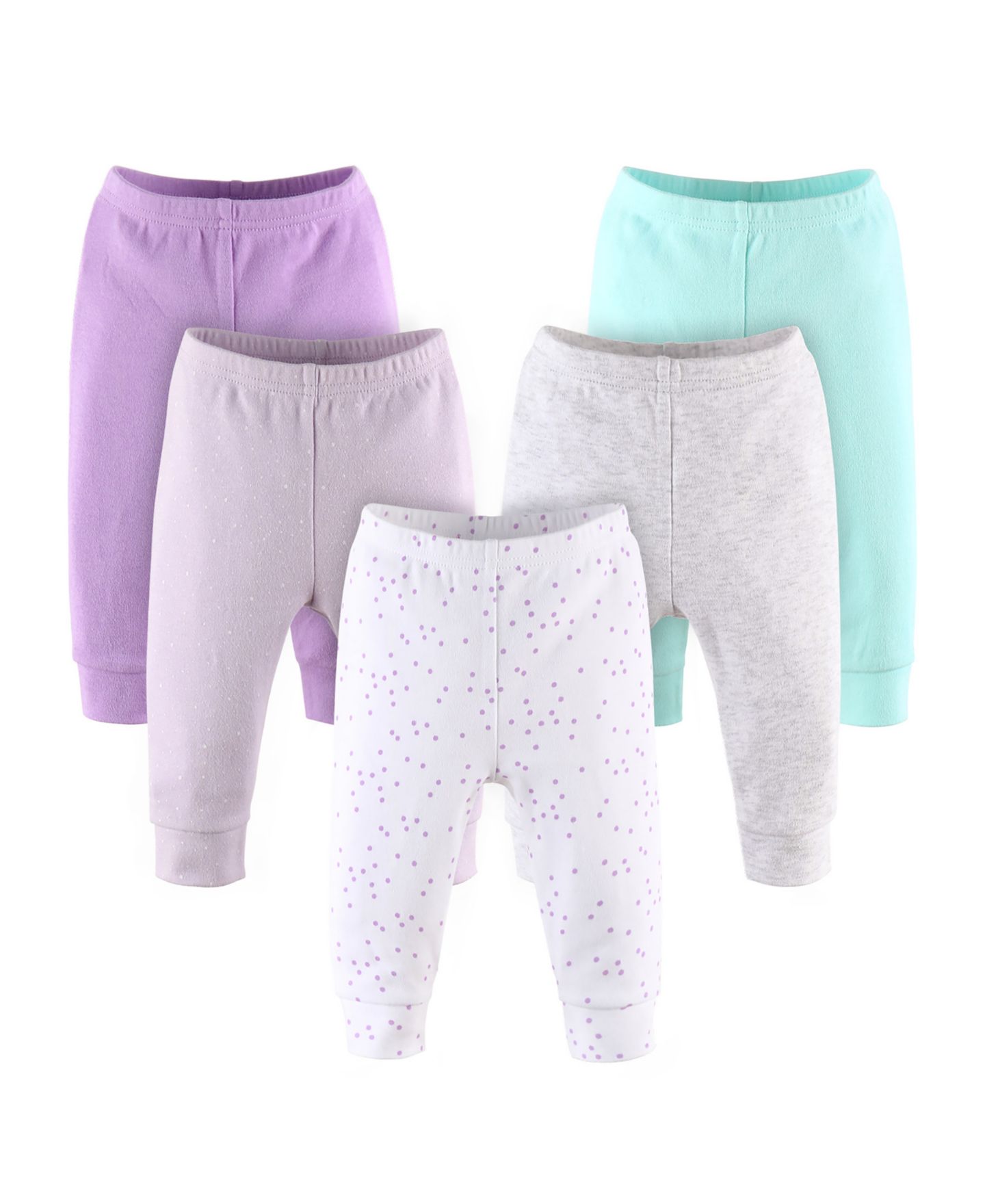 Комплекты The Peanutshell Baby Girls Pants Set, 5 Pack, Pastel, цвет: Белый / Лавандовый — фото 1