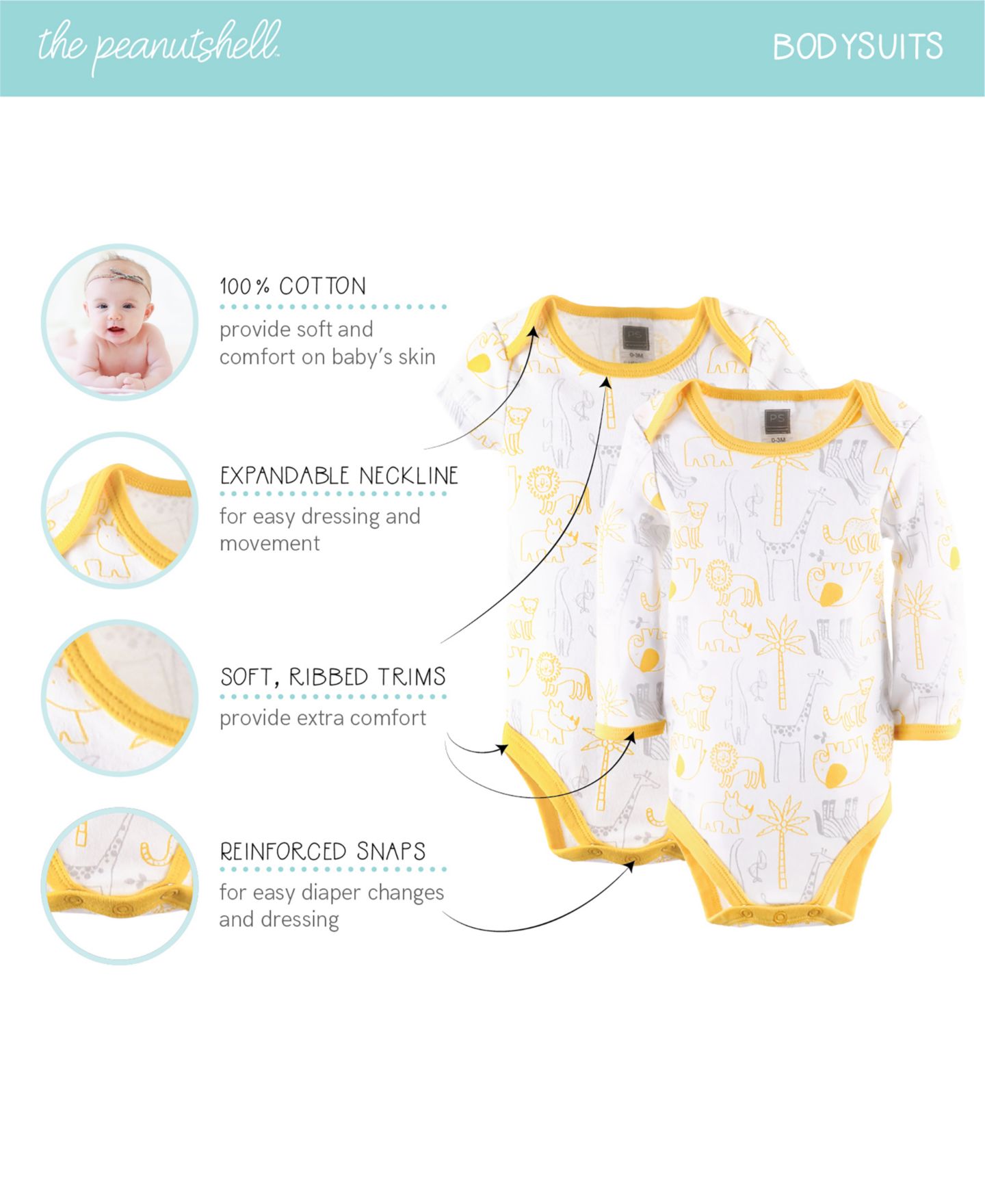 Комплекты The Peanutshell Layette Gift Set Girls, Yellow Safari, 23 Essential Pieces для мальчиков-малышей, цвет: Разноцветный — фото 7