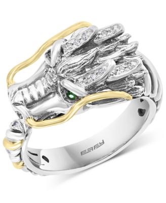EFFY Collection - Diamond (1/20 ct. t.w.) & Tsavorite Accent Dragon Ring in Sterling Silver & 18k Gold-Plate