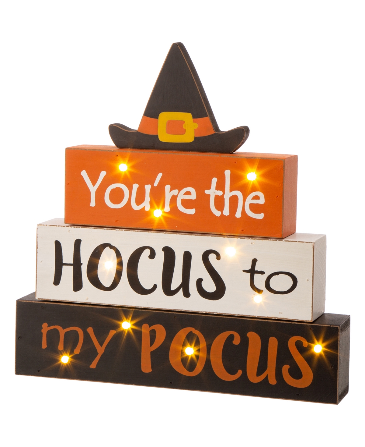 Glitzhome Halloween Wooden Lighted Witch Or Word Block Table Decor In Multi