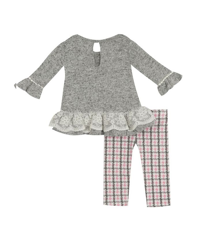Rare Editions Baby Girls Hacci Set with Flower Trim and Legging - Macy's
