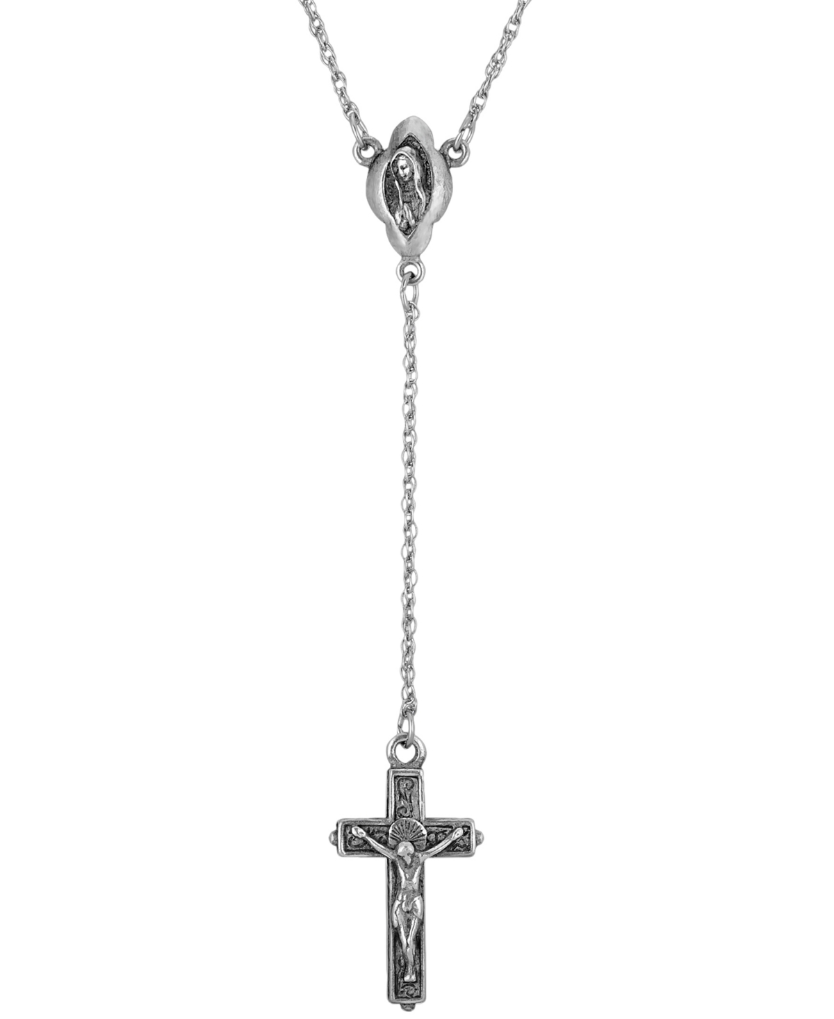 2028 Silver-tone Mother Mary And Crucifix Cross 20" Y-necklace In Gray