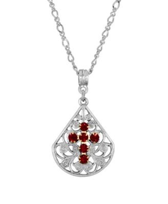 2028 Pewter Fan Light Green Crystal Cross 16 Adjustable Necklace - Red 30$