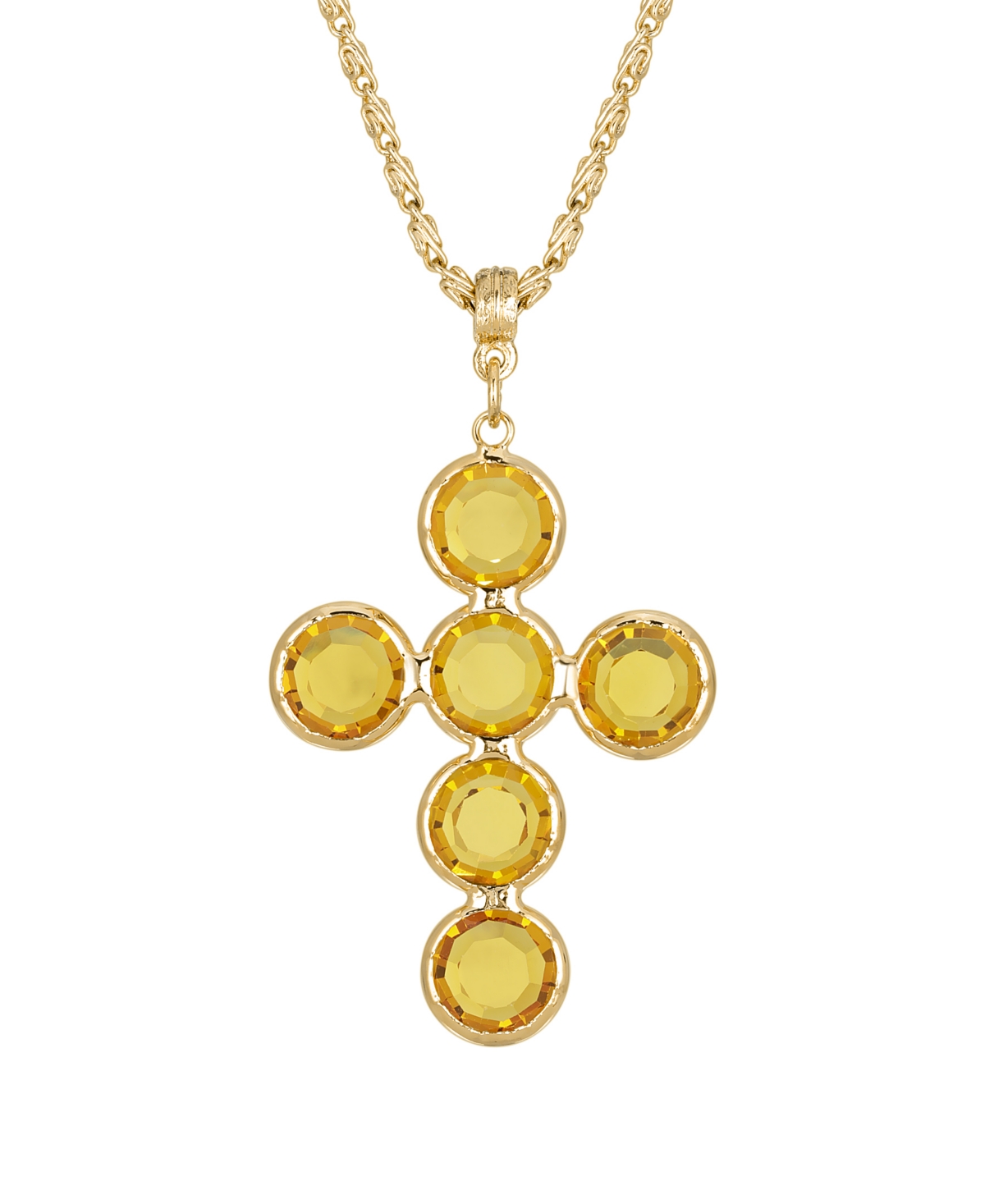 2028 14k Gold- Dipped Topaz Brown Swarovski Elements Cross 20" Necklace In Beige