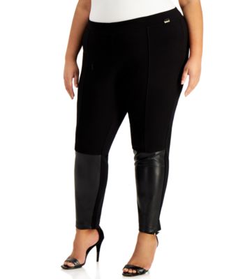 Calvin Klein - Plus Size Faux-Leather-Panel Leggings