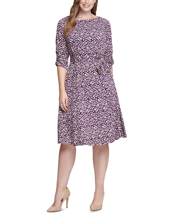 Jessica Howard Plus Size Printed Ruched-Sleeve Dress - Macy's