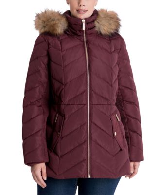 Michael Kors Plus Size Faux-Fur Trim Hooded Down Puffer Coat, Created ...