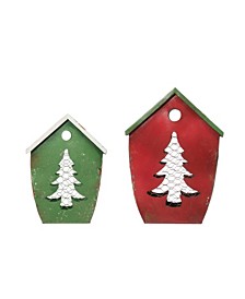 Metal House Shaped Container with Cut-Out Tree Set of 2 Sizes