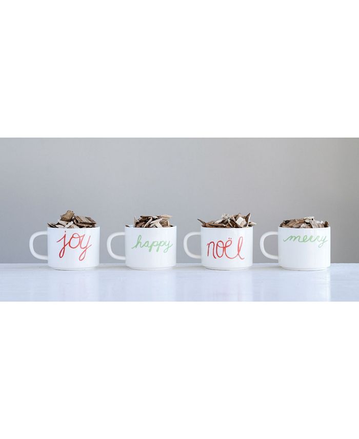 CREATIVE COOP INC Stacked Stoneware Mugs with Holiday Wording Puzzle