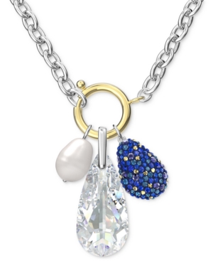 image of Swarovski Two-Tone Crystal & Imitation Pearl Removable Charm Water Pendant Necklace, 17-5/8