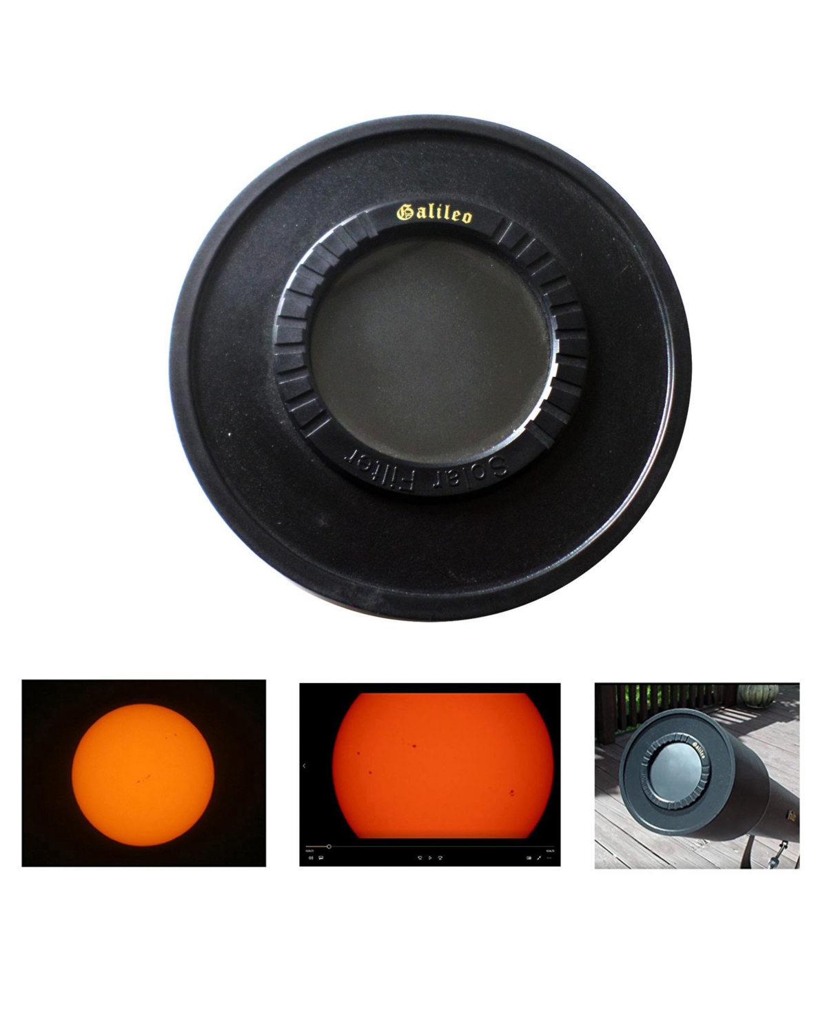 Galileo Solar Filter Cap For 80mm And 90mm Reflector Telescopes In Black