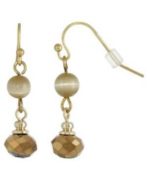 image of 2028 Gold-Tone Light Brown Bead Wire Drop Earrings