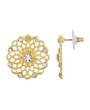 image of 2028 Gold-Tone Crystal Large Filigree Button Earrings