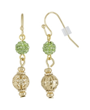 image of 2028 Gold-Tone Green Fireball and Filigree Drop Earrings