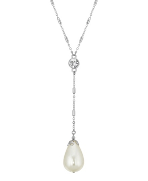 image of 2028 Silver-Tone Crystal Large Imitation Pearl Pear Shape Drop 20