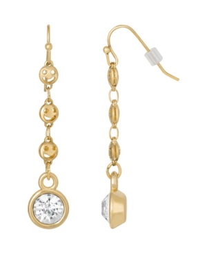 image of 2028 Gold-Tone Happy Face Chain Crystal Linear Drop Earring