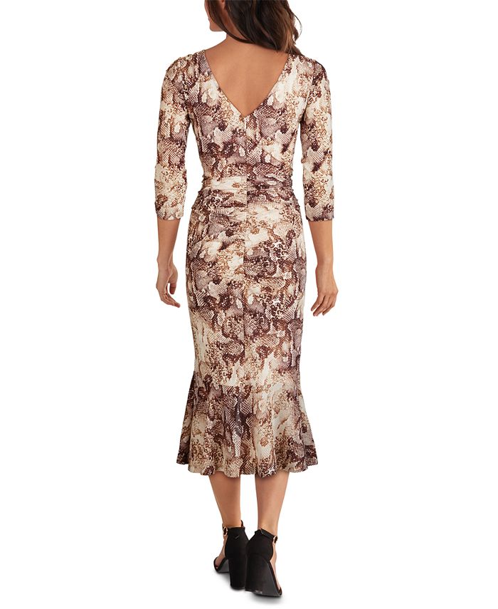 GUESS Printed Mesh Ruched Midi Dress Macy's