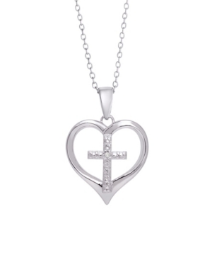 image of Macy-s Diamond Accent Silver-plated Cross in Heart Pendant Necklace