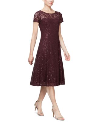 SL Fashions Sequined Lace Midi Dress - Macy's