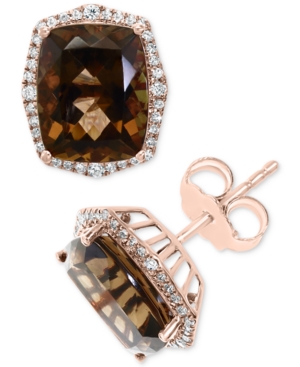 image of Effy Smoky Quartz (6-1/10 ct. t.w.) & Diamond (1/4 ct. t.w.) Stud Earrings in 14k Rose Gold