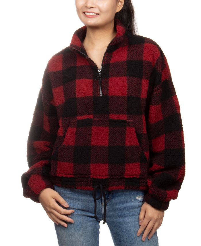Sherpa fleece quarter discount zip buffalo check pullover