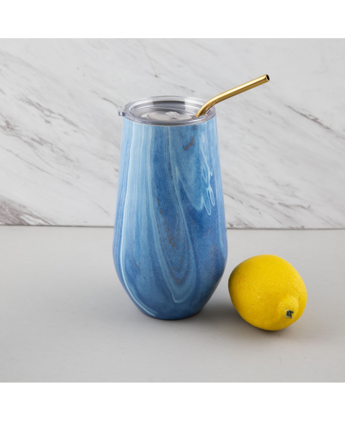 Thirstystone by Cambridge Oz Geode Decal Stainless Steel Wine Tumblers with Straw, Pack of 2