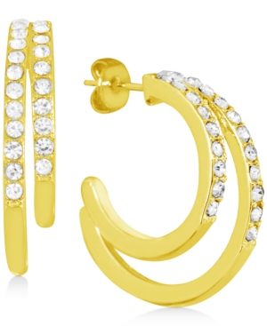 image of Essentials Crystal Double Small Hoop Earrings in Gold-Plate, 1