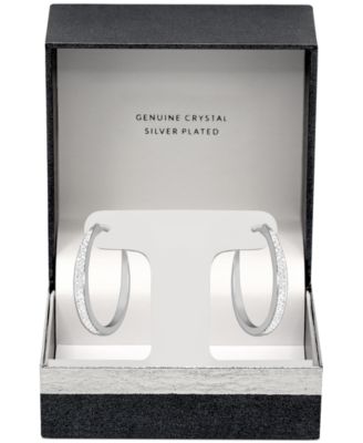 Crystal Tapered Hoop Earrings in Silver-Plate, 1.2"