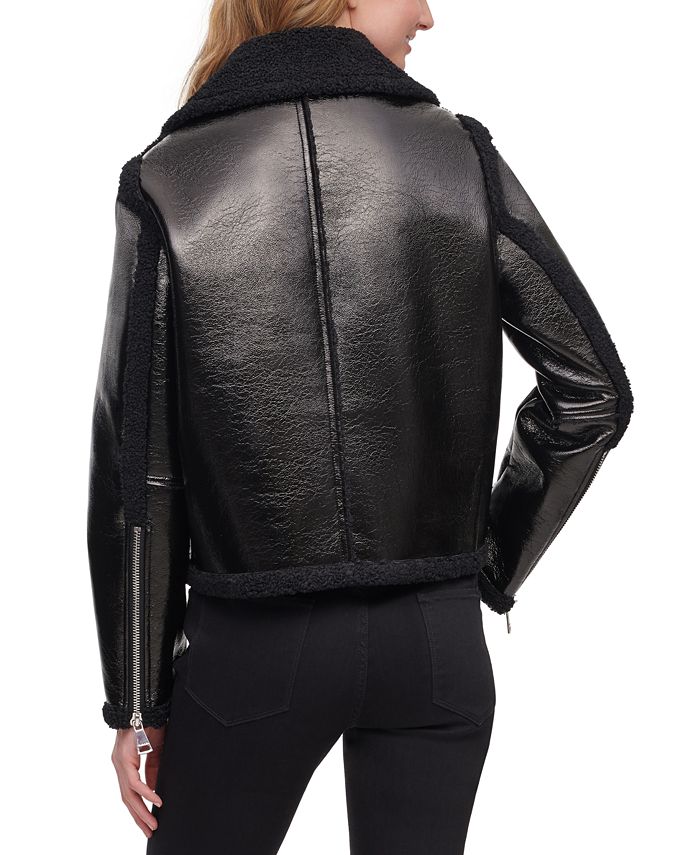Calvin Klein Faux-Leather Sherpa-Trim Jacket & Reviews - Coats ...