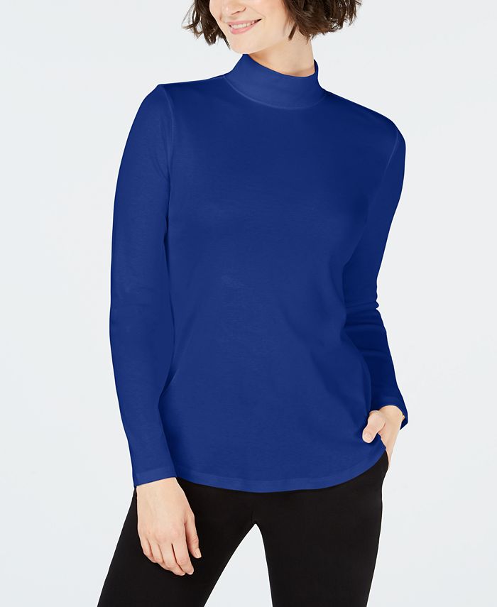 Charter Club Cotton Mock-Neck Top, Created for Macy's - Macy's