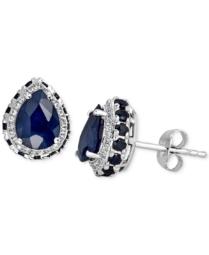 image of Blue Sapphire (3-1/2 ct. t.w.) & White Sapphire (1/5 ct. t.w.) Stud Earrings in 10k White Gold