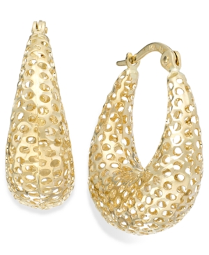 image of 14k Gold Earrings, Diamond-Cut Mesh Puff Earrings, 9/10 inch