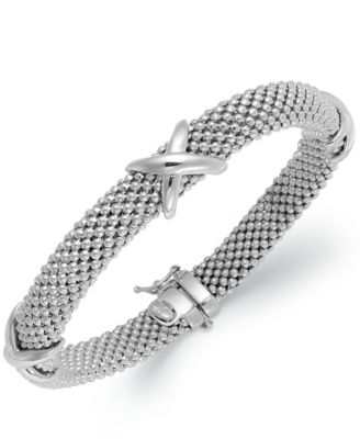 Italian Gold - Sterling Silver Bracelet, Mesh X-Accent Bangle
