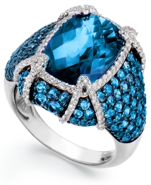 image of Blue Topaz (11-1/10 ct. t.w.) & White Topaz (1/2 ct. t.w.) Ring in Sterling Silver