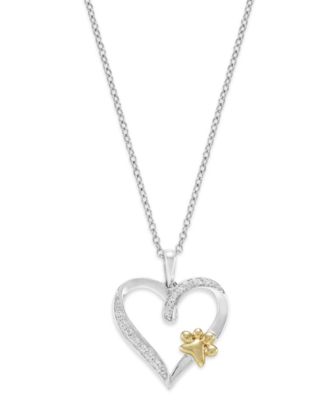 Macy's - Sterling Silver and 10k Gold-Plated Necklace, Diamond Accent Paw and Heart Pendant