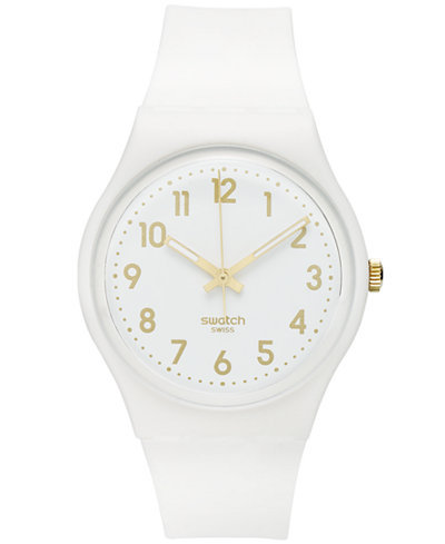 Swatch Watch, Unisex Swiss White Bishop White Silicone Strap 41mm GW164