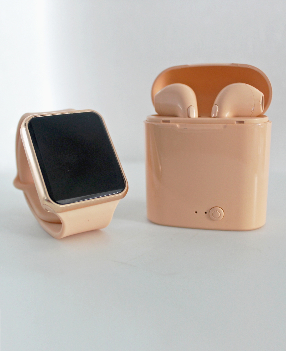 Unisex Led Touch Watch and Wireless Headphones with Portable Charging Case Set - Blush Watch Strap/rose Gold Watch Case/b