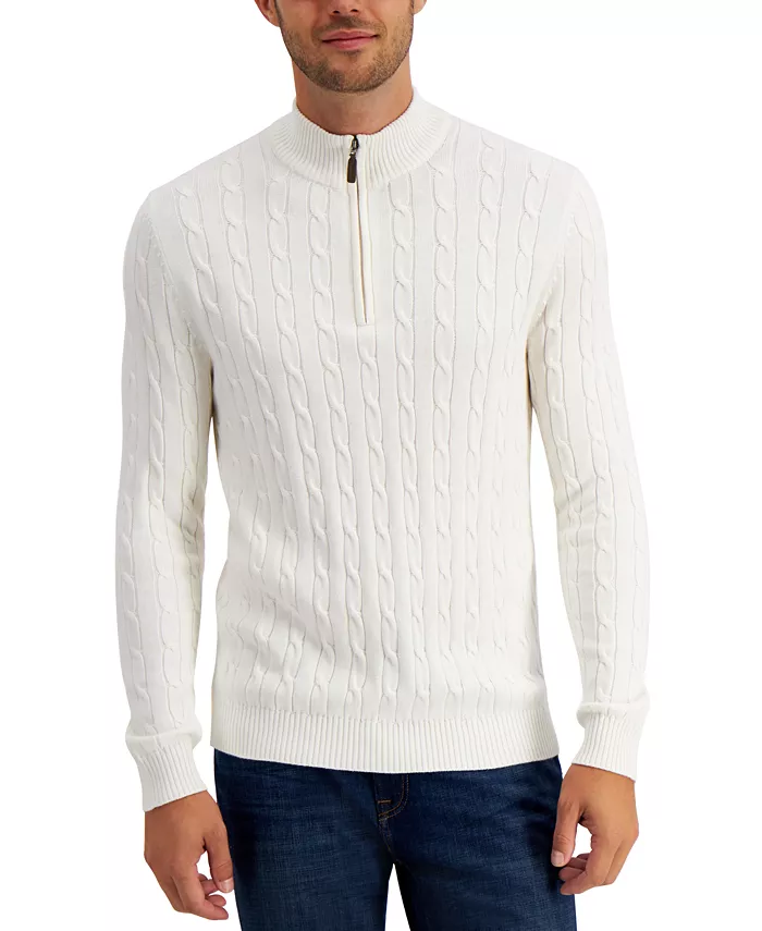 Men's Cable Knit Quarter-Zip Sweater