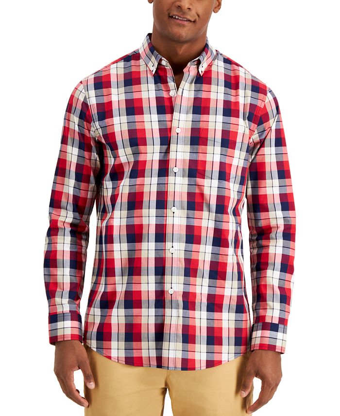 Club Room Men's Plaid Stretch Cotton Shirt with Pocket, Created for ...