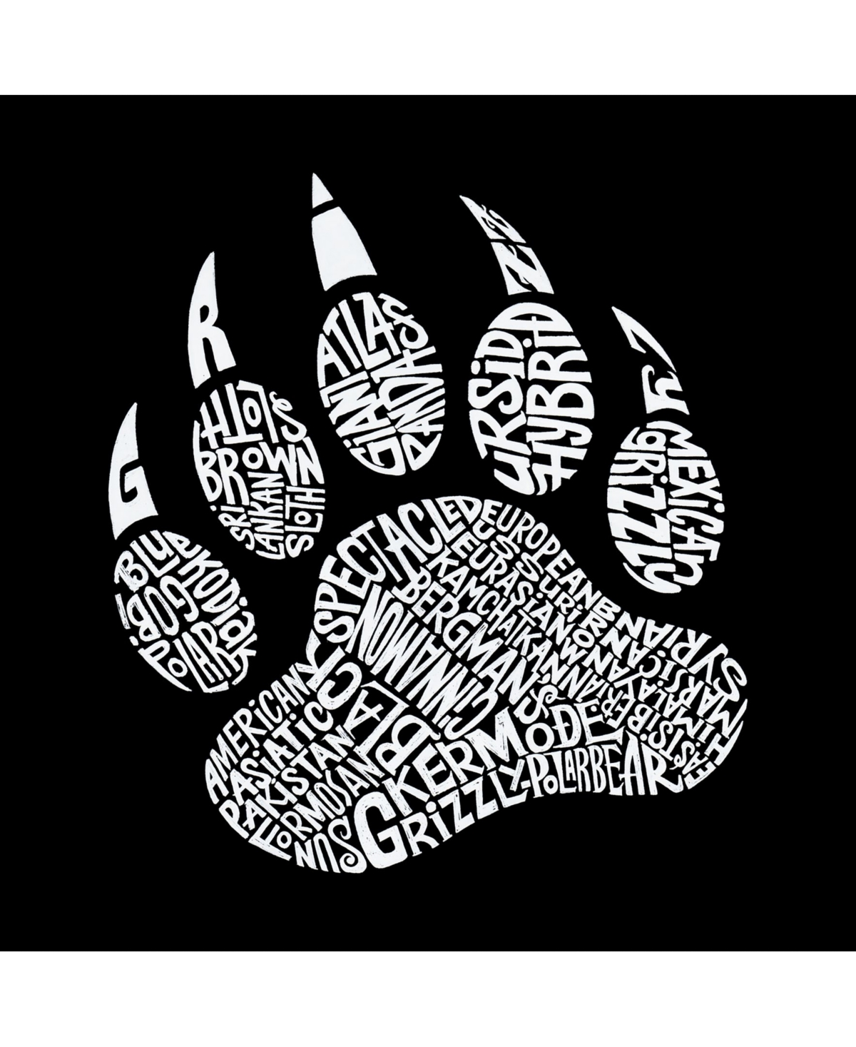 La Pop Art Types of Bears Men's Raglan Word Art T-shirt