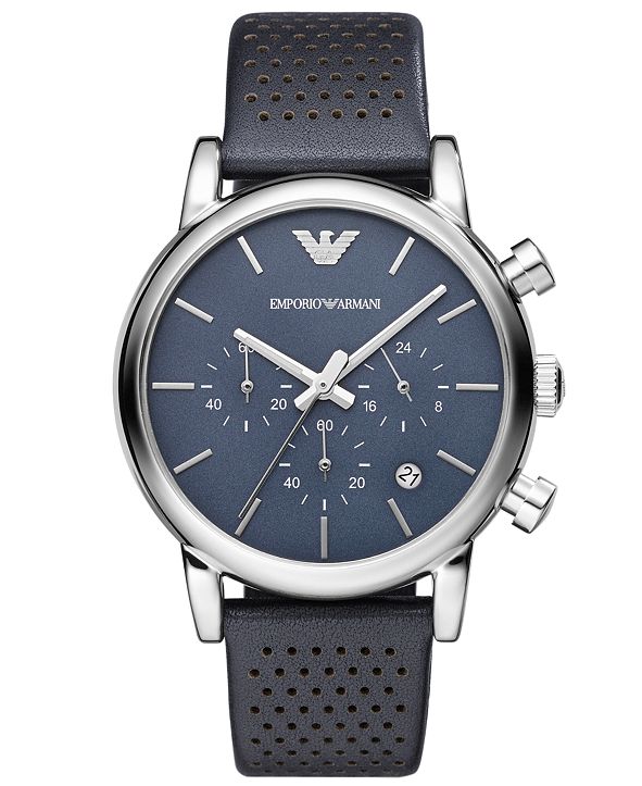 Emporio Armani Watch, Men's Chronograph Blue Leather Strap 41mm AR1736 ...