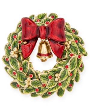 image of Holiday Lane Gold-Tone Glass Stone Wreath Pin, Created for Macy-s