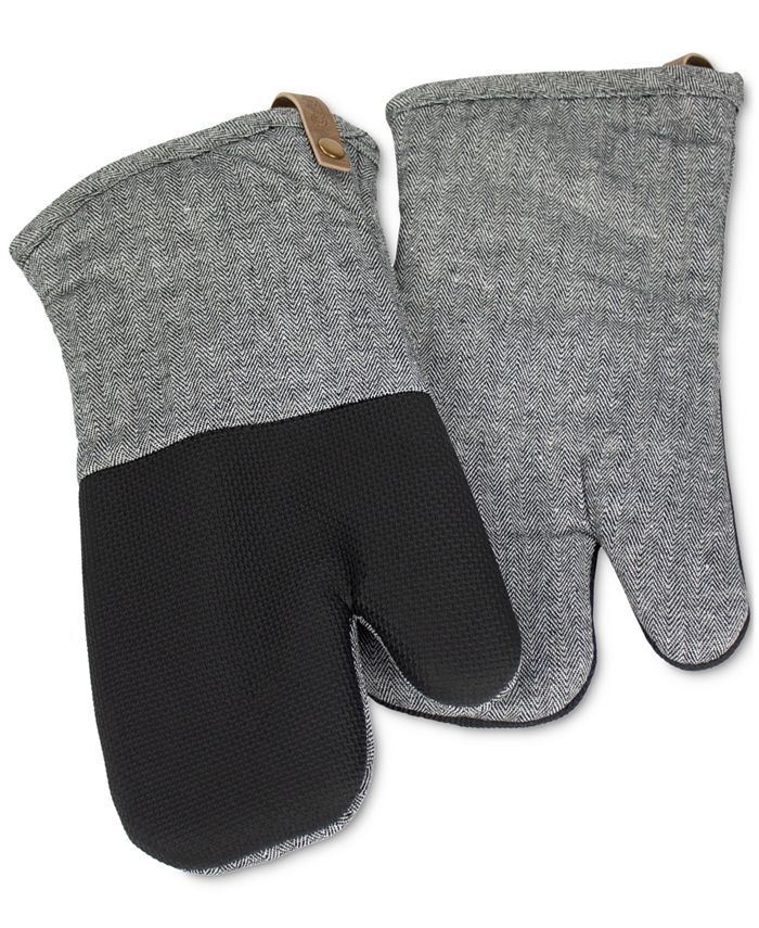 Cuisinart Space Dyed Linen-Look Oven Mitts with Leather Straps, Set of 2 -  Macy's