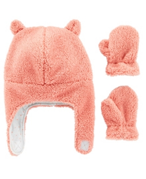 image of Carter-s Baby Girl 2-Piece Sherpa Hat & Mittens Set