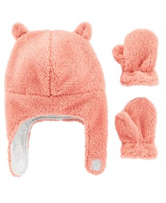 Carter's Baby Girl 2-Piece Sherpa Hat & Mittens Set - Macy's