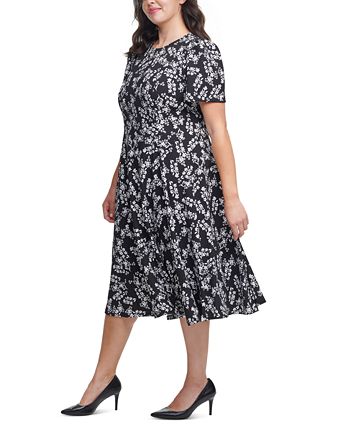 Calvin Klein Plus Size Ditsy Floral-Print Midi Dress - Macy's