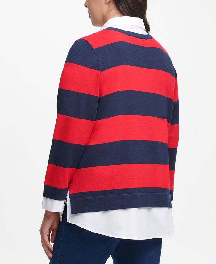Tommy Hilfiger Plus Size Layered-Look Collared Rugby-Striped Sweater ...