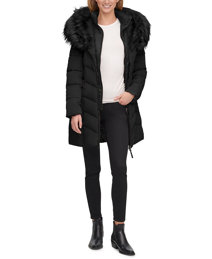 Calvin Klein Faux-Fur-Trim Hooded Puffer Coat & Reviews - Coats - Women ...