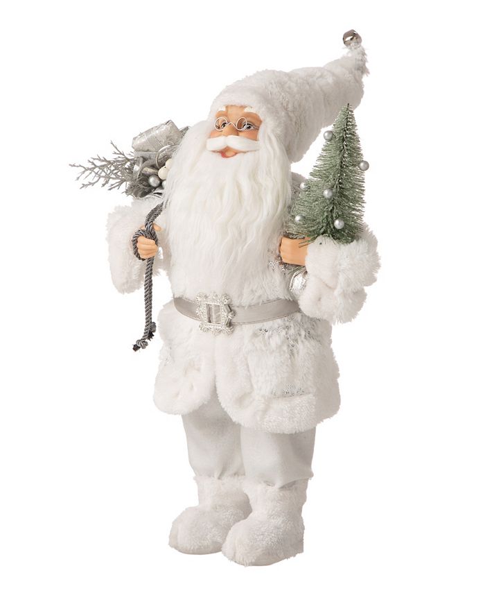 Glitzhome Faux Fur Christmas Santa Figurine - Macy's