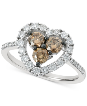 image of Le Vian Chocolate Diamond (1/2 ct. t.w.) & Nude Diamond (3/8 ct. t.w.) Heart Statement Ring in 14k White Gold